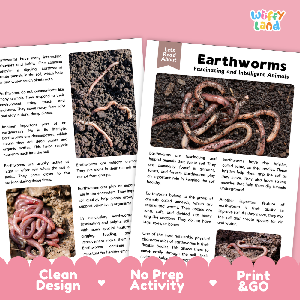 Earthworms Reading Passage and Questions Worksheets with Answer Key