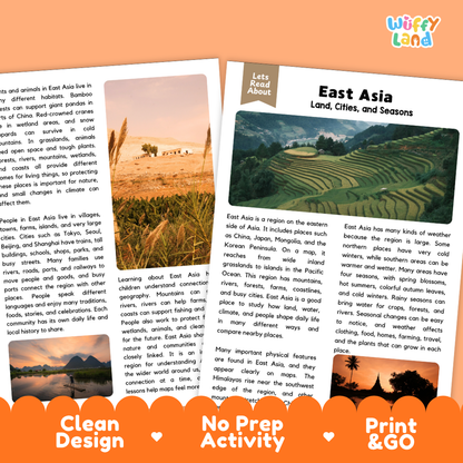 Teacher answer key page showing complete question solutions for East Asia regional geography reading comprehension practice