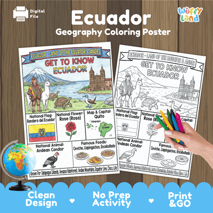Ecuador Geography Coloring Poster and Fact Sheet Printables