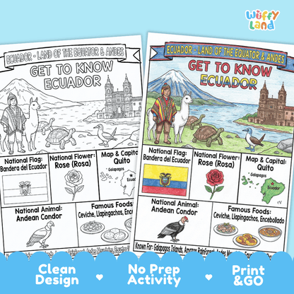Ecuador Geography Coloring Poster and Fact Sheet Printables
