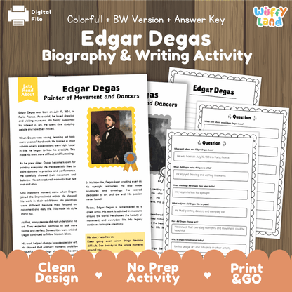 Edgar Degas Biography Reading Passage and Writing Activity Worksheets