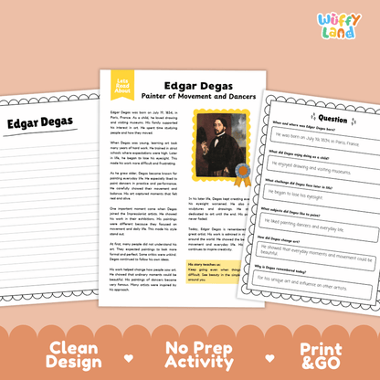 Edgar Degas Biography Reading Passage and Writing Activity Worksheets