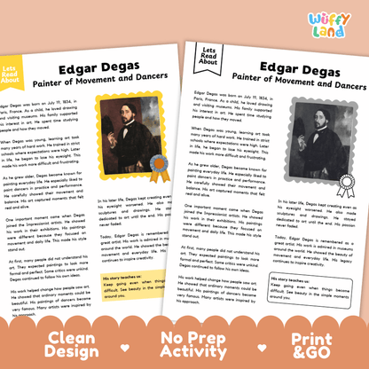 Edgar Degas Biography Reading Passage and Writing Activity Worksheets