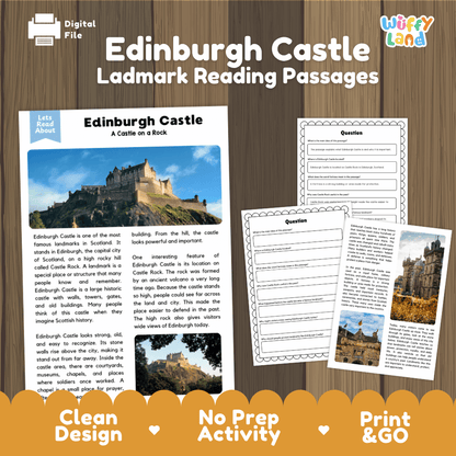 Edinburgh Castle Landmark Reading Passages and Comprehension Worksheets