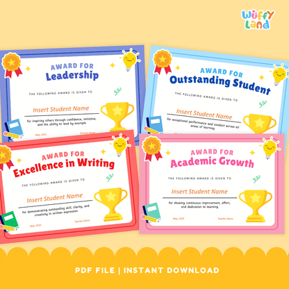 Editable School Awards Collection End of Year Certificates Printable PDF PPT