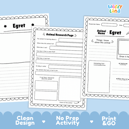 Egret Animal Research Page Worksheets