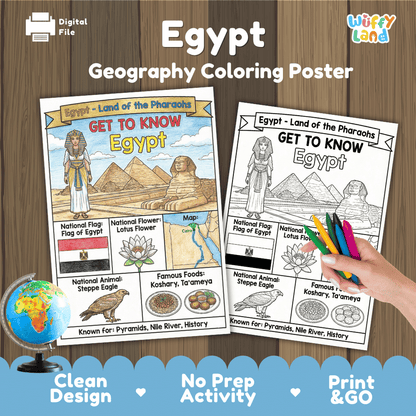 Egypt Geography Coloring Poster and Fact Sheet Printable Worksheets