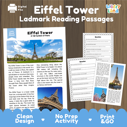 Eiffel Tower Landmark Reading Passages and Comprehension Worksheets