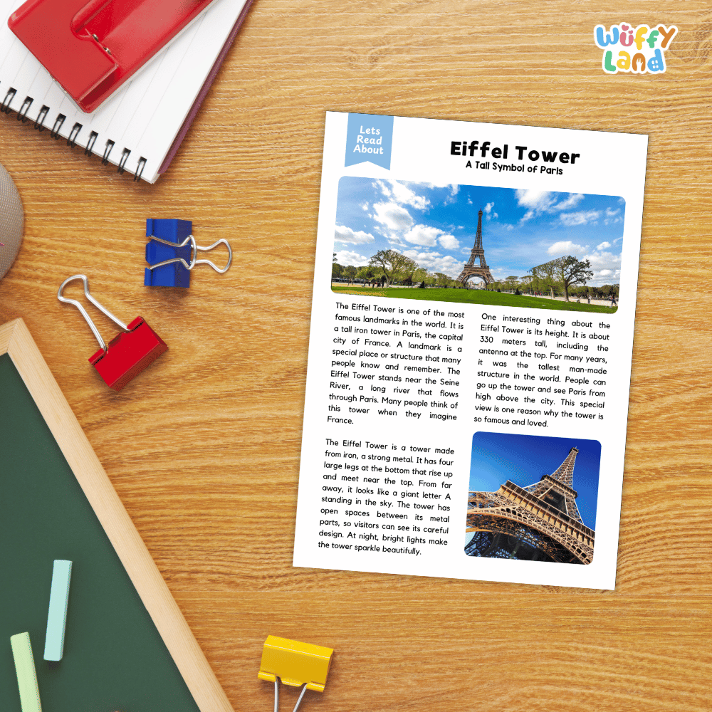 Eiffel Tower Landmark Reading Passages and Comprehension Worksheets
