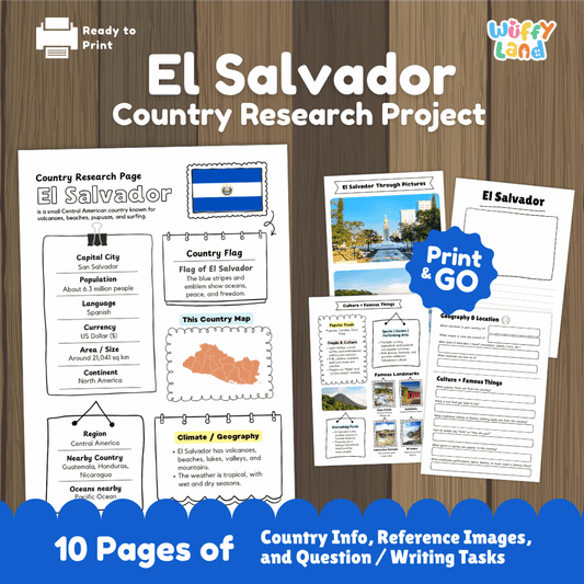 El Salvador Country Research Project Worksheets and Activity Pages
