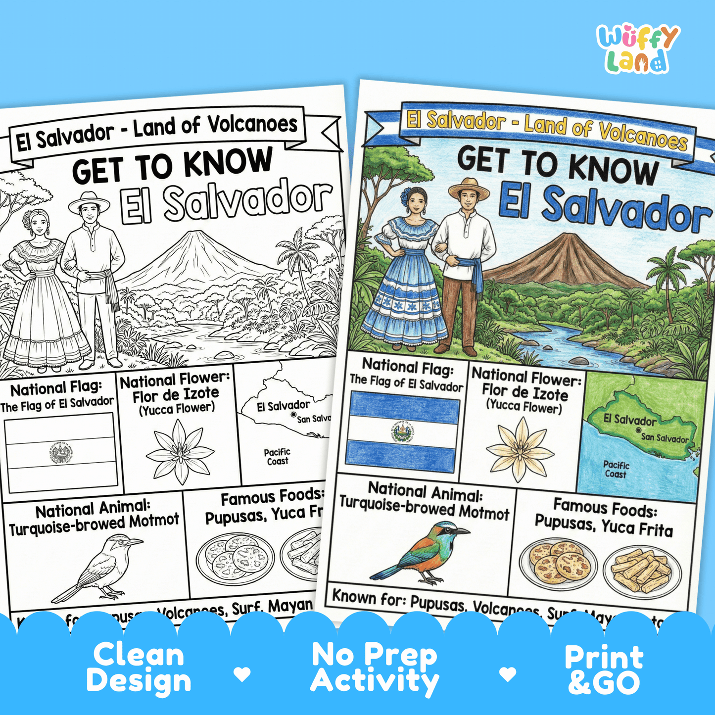 El Salvador Country Study Geography Coloring Page Worksheet Activity