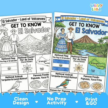 El Salvador Country Study Geography Coloring Page Worksheet Activity