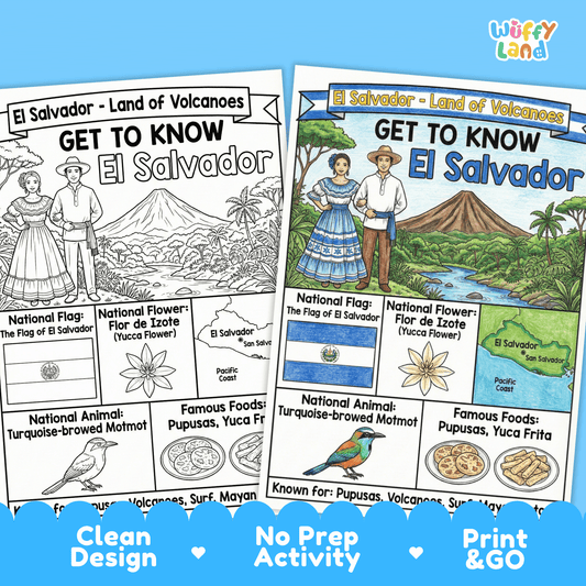 El Salvador Country Study Geography Coloring Page Worksheet Activity