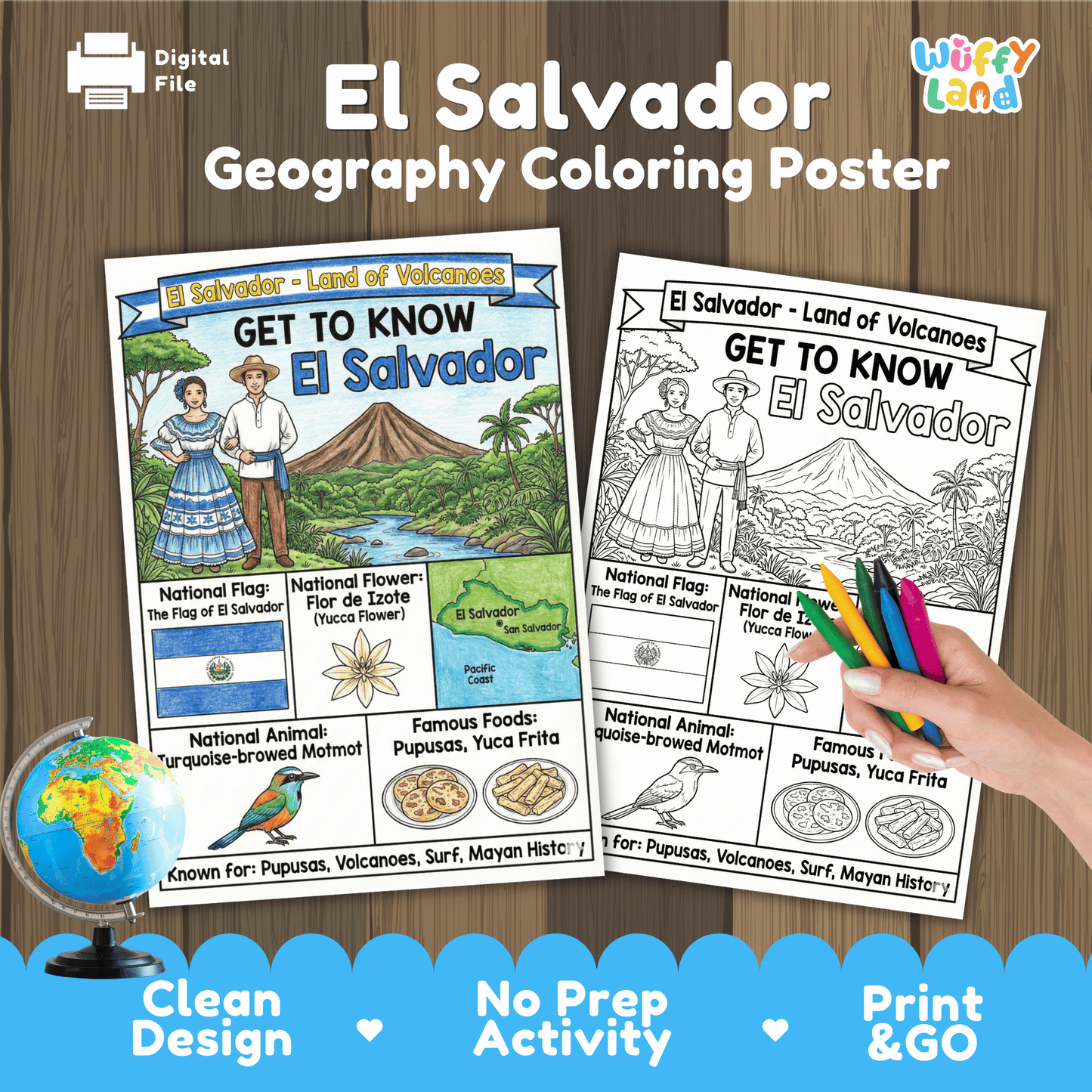 El Salvador Country Study Geography Coloring Page Worksheet Activity
