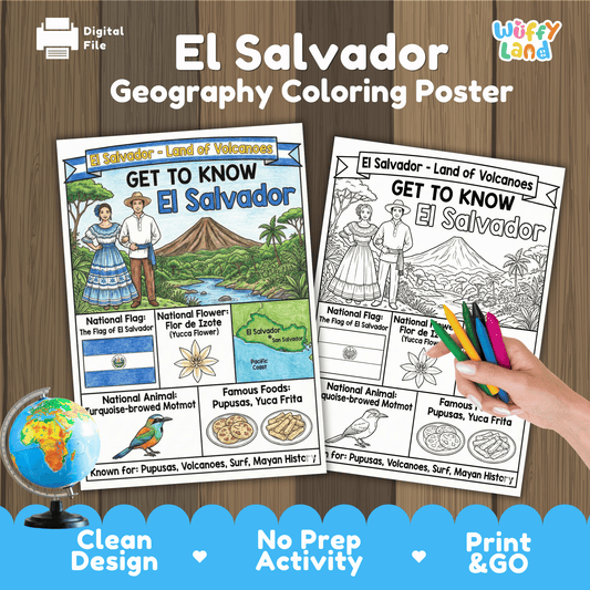 El Salvador Country Study Geography Coloring Page Worksheet Activity