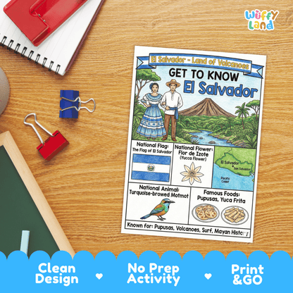 El Salvador Country Study Geography Coloring Page Worksheet Activity