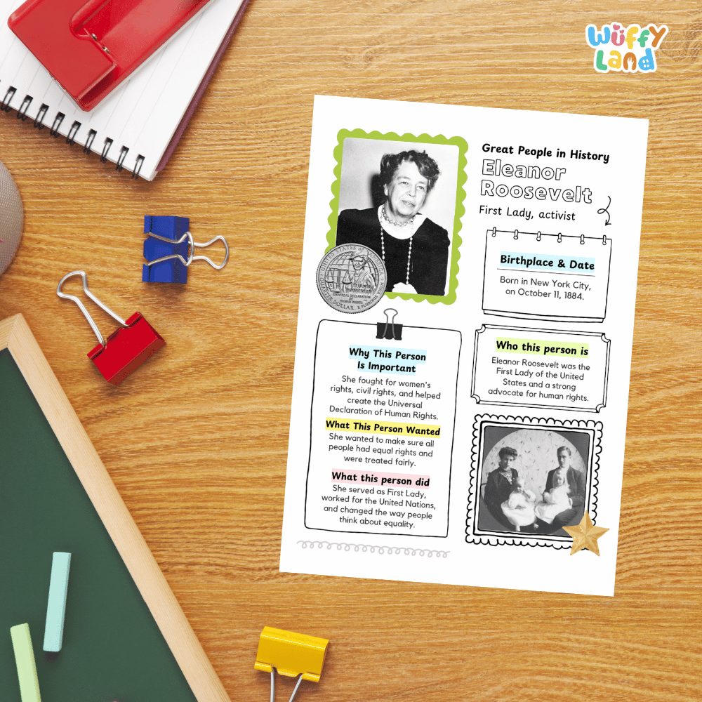 Eleanor Roosevelt Famous People Research Page Worksheets