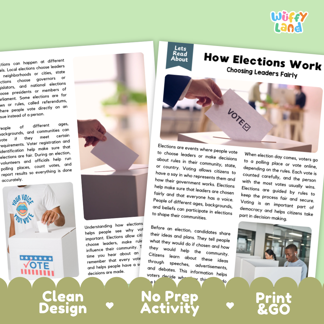Complete teacher answer key worksheet providing detailed model responses for election comprehension questions