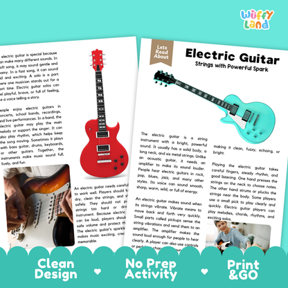 Teacher answer key page showing complete question solutions for Electric Guitar music education reading comprehension practice