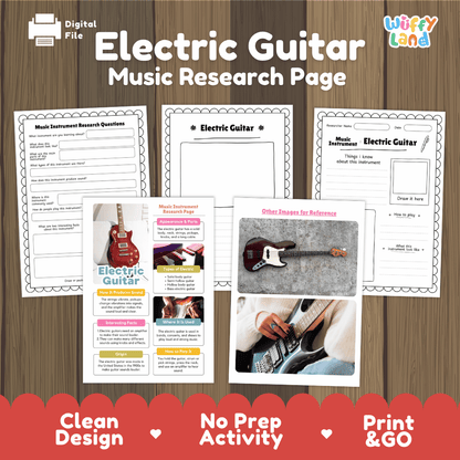 Electric Guitar Music Research Page Worksheets and Information Poster