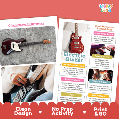 Electric Guitar Music Research Page Worksheets and Information Poster