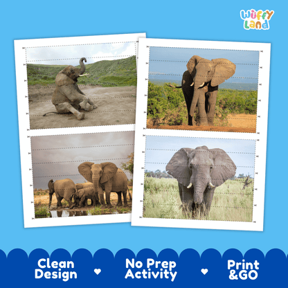 Elephant Cut and Match Activity Worksheets | Safari Animal Puzzle Printables