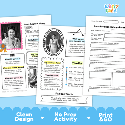 Ella Fitzgerald Famous People Research Page Worksheets and Biography Activity