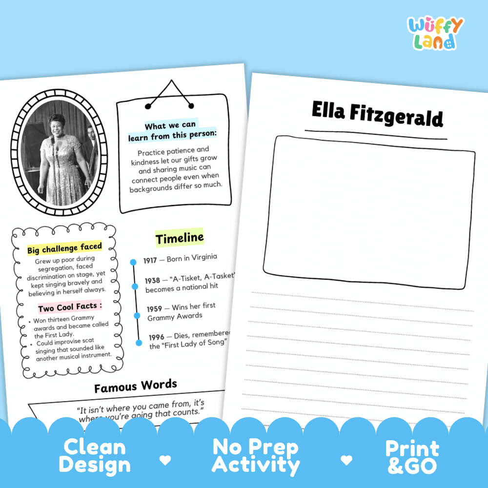 Ella Fitzgerald Famous People Research Page Worksheets and Biography Activity