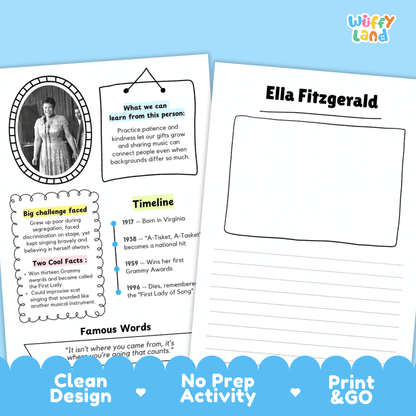 Ella Fitzgerald Famous People Research Page Worksheets and Biography Activity