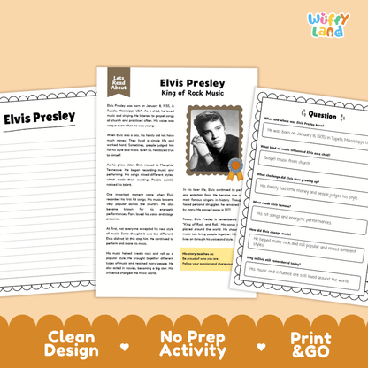 Elvis Presley Biography Reading Passage and Writing Activity Worksheets