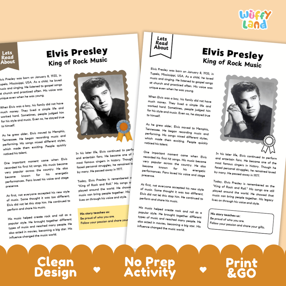 Elvis Presley Biography Reading Passage and Writing Activity Worksheets