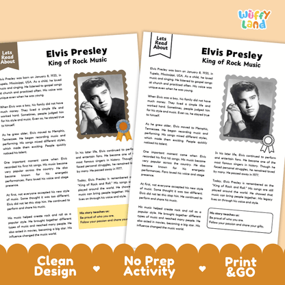 Elvis Presley Biography Reading Passage and Writing Activity Worksheets
