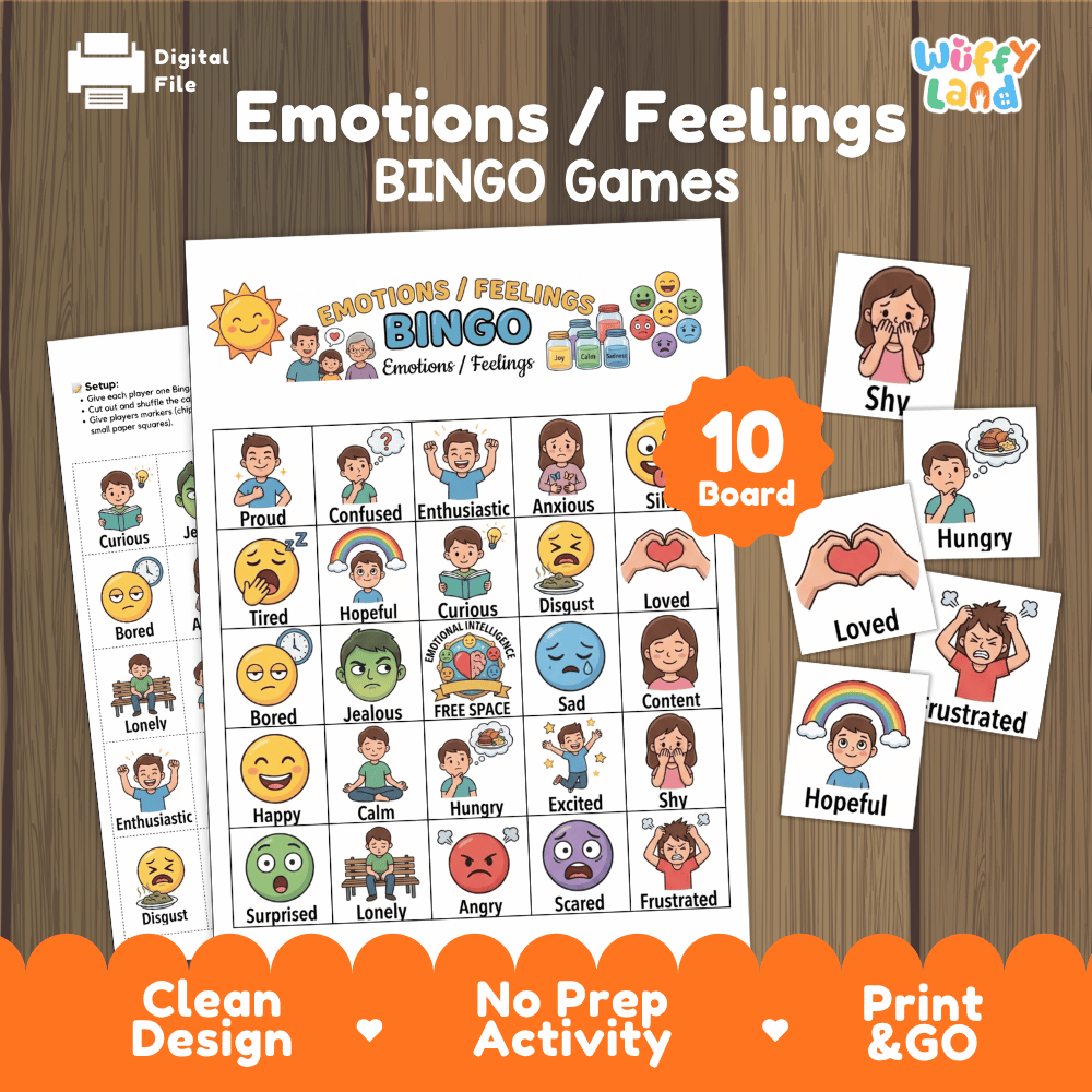 Emotions and Feelings Bingo Games Printable SEL Activities