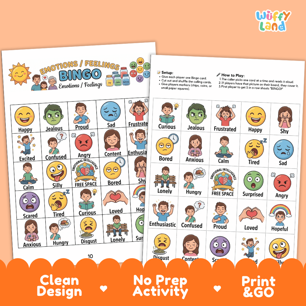 Emotions and Feelings Bingo Games Printable SEL Activities