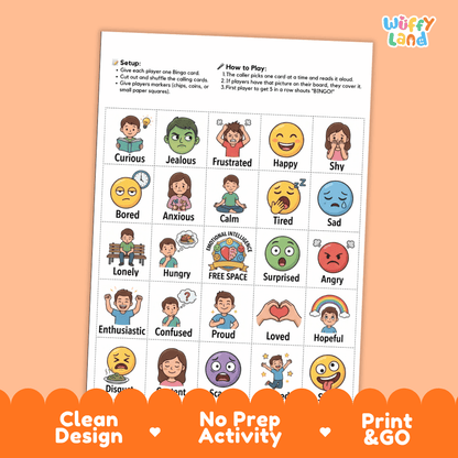 Emotions and Feelings Bingo Games Printable SEL Activities