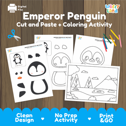 Emperor Penguin Cut and Paste Craft and Coloring Activity Worksheets