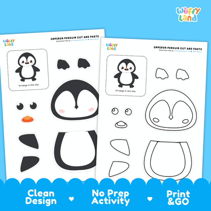 Emperor Penguin Cut and Paste Craft and Coloring Activity Worksheets