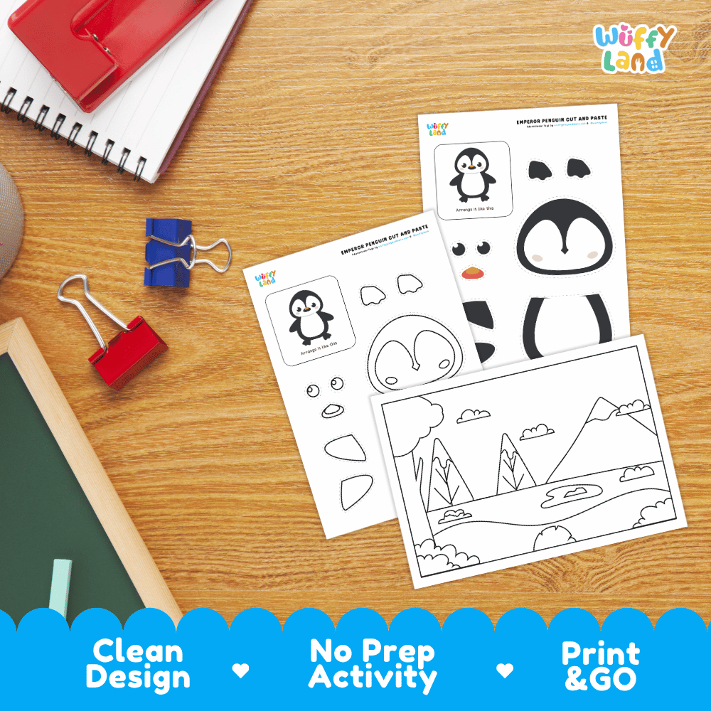 Emperor Penguin Cut and Paste Craft and Coloring Activity Worksheets