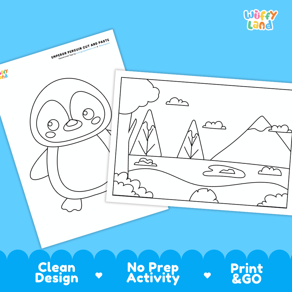 Emperor Penguin Cut and Paste Craft and Coloring Activity Worksheets