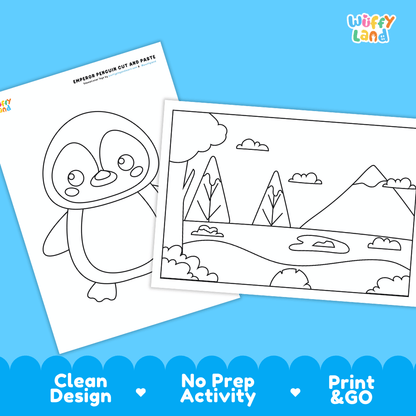 Emperor Penguin Cut and Paste Craft and Coloring Activity Worksheets