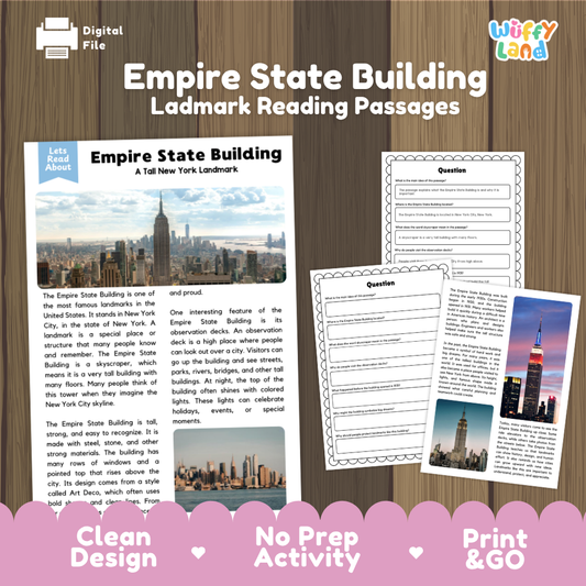 Building-Reading-Comprehension-WorksheetsEmpire State Building reading comprehension worksheets with printable nonfiction passage, questions and student activities