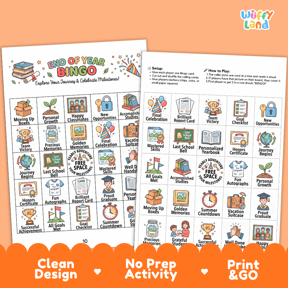 End of Year Bingo Games Printable Last Day of School Activities