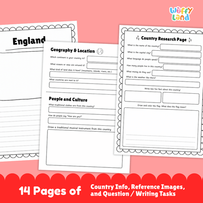 England Country Research Project | Geography Worksheets and Writing Tasks