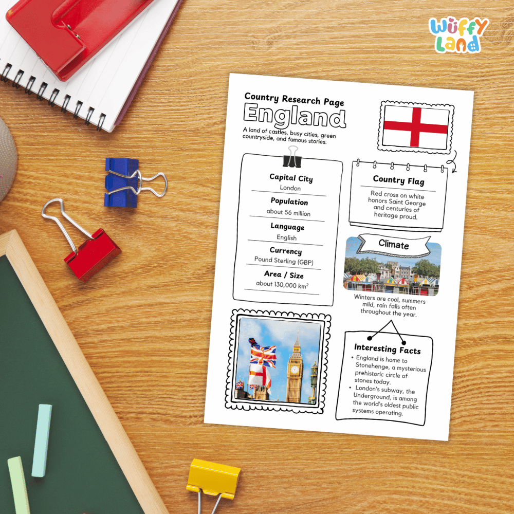 England Country Research Project | Geography Worksheets and Writing Tasks