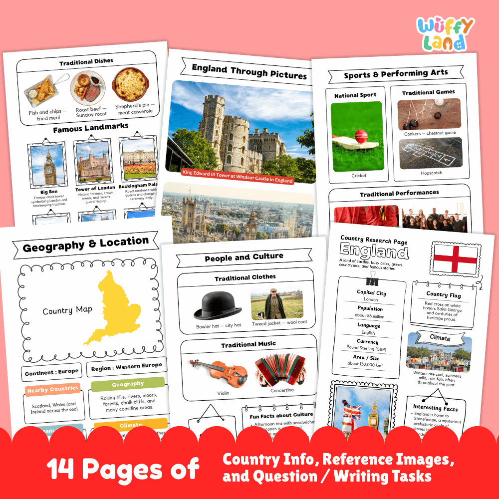 England Country Research Project | Geography Worksheets and Writing Tasks