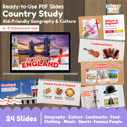 England Country Study Kid Friendly Geography & Culture PDF Slides
