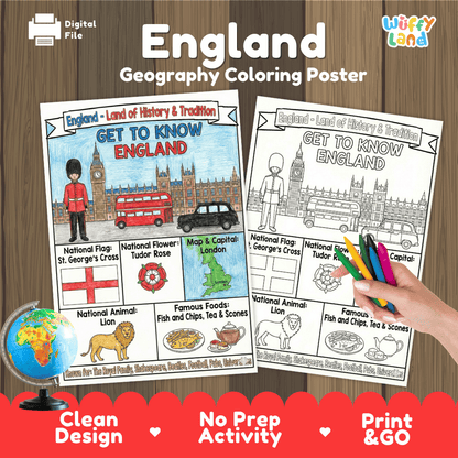 England Geography Coloring Poster and Fact Sheet Printables