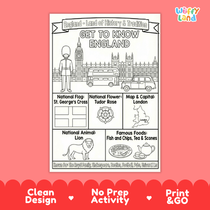 England Geography Coloring Poster and Fact Sheet Printables