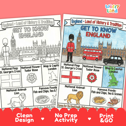 England Geography Coloring Poster and Fact Sheet Printables