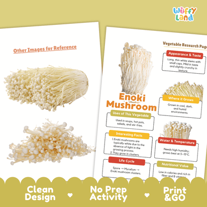 Enoki Mushroom Vegetable Research Page and Worksheets